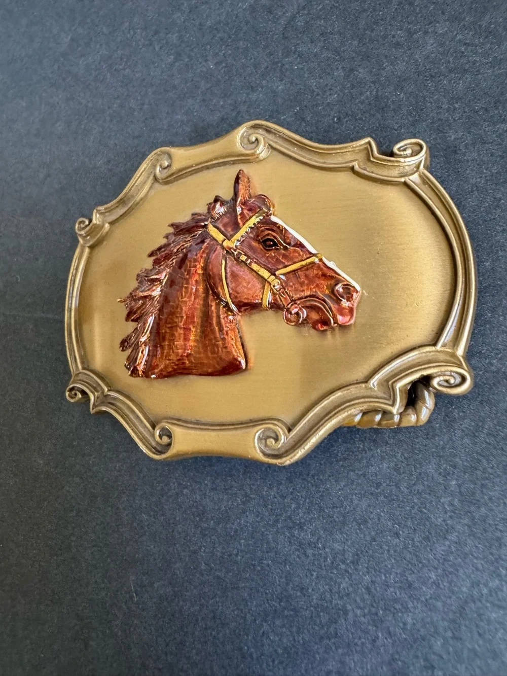 Vintage Western Belt Buckle Horse Head Mustang Pony Raintree 1980s Enamel USA